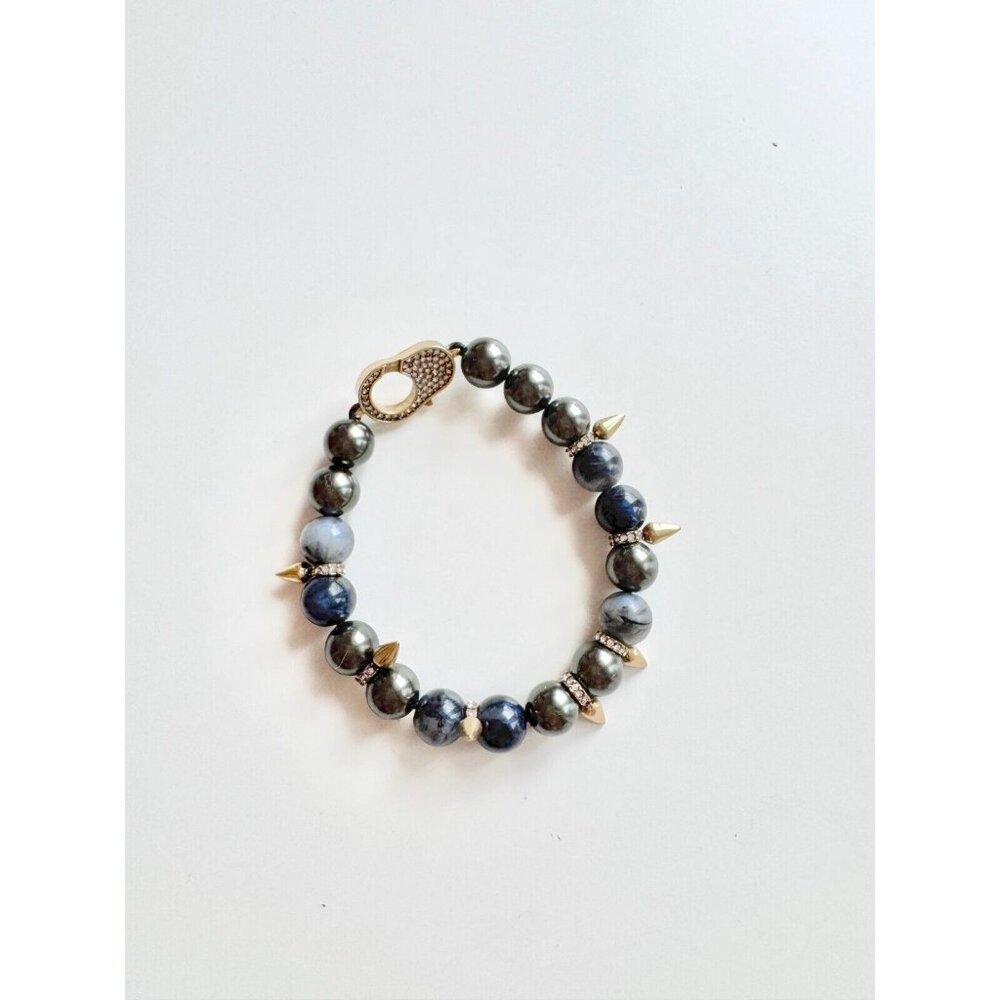 STELLA & DOT Renegade Blue Grey Beaded Rhinestone Pave Studded Stretch Bracelet